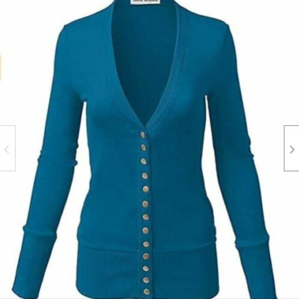 NEW Cowear Women's Solid Blue Casual Button Cardigan Size Small